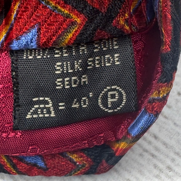 Ermenegildo Zegna Tie Men's Red Blue Geometric Daisy Floral Necktie Silk - Picture 6 of 6